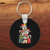 Cute Siberian Husky Le Dog Christmas Tree Xmas Hat キーホルダー (正面)