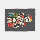Cute Siberian Husky Le Dog Christmas Tree Xmas Hat フリースブランケット (正面(横))