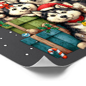 Cute Siberian Husky Le Dog Christmas Tree Xmas Hat ポスター (角)