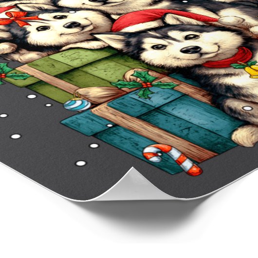 Cute Siberian Husky Le Dog Christmas Tree Xmas Hat ポスター (角)