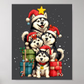 Cute Siberian Husky Le Dog Christmas Tree Xmas Hat ポスター (正面)