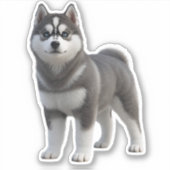Cute Siberian Husky Puppy 3D Realistic Die-Cut Sti シール (正面)