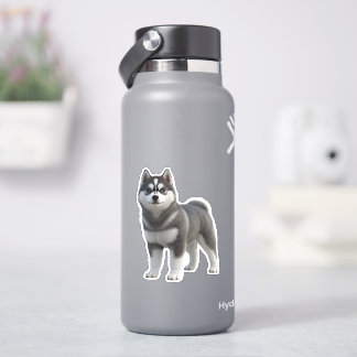 Cute Siberian Husky Puppy 3D Realistic Die-Cut Sti シール