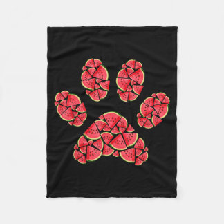 Cute Silhouette Of Dog Paw Watermelon Slices フリースブランケット