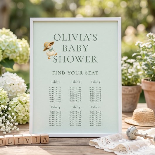 Cute Silly Goose 6 Table Seating Chart Baby Shower ポスター