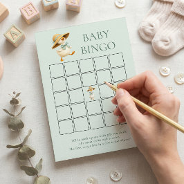 Cute Silly Goose Bingo Teal Baby Shower Game Card 招待状