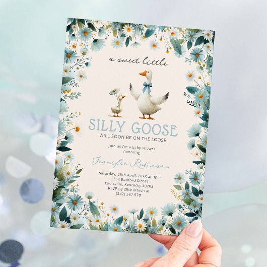 Cute Silly Goose Boy Baby Shower 招待状
