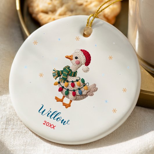 Cute silly goose christmas lights custom セラミックオーナメント