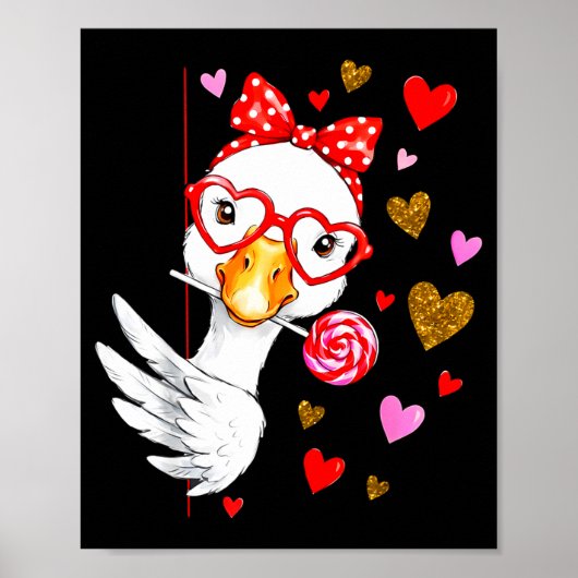 Cute Silly Goose Coquette Bow Valentine's Day Men ポスター (正面)