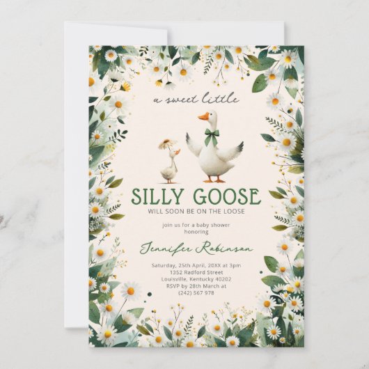 Cute Silly Goose Gender Neutral Baby Shower 招待状 (正面)