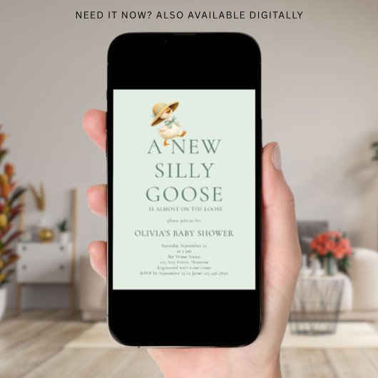 Cute Silly Goose Gender Neutral Baby Shower 招待状