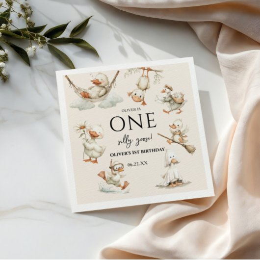 cute Silly Goose ,One Silly Goose 1st Party スタンダードカクテルナプキン