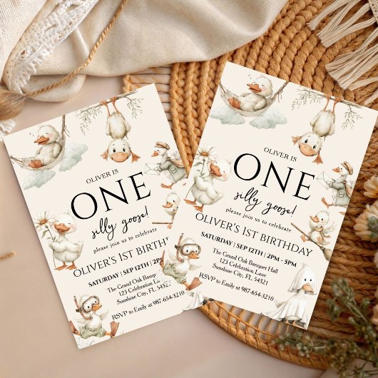 cute Silly Goose ,One Silly Goose 1st Party 招待状