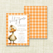Cute Silly Goose Orange Gingham Baby Shower 招待状