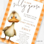 Cute Silly Goose Orange Gingham Baby Shower 招待状