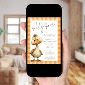 Cute Silly Goose Orange Gingham Baby Shower 招待状