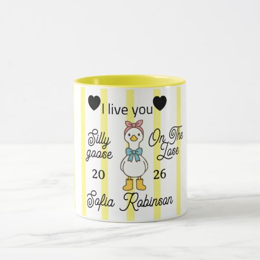 Cute Silly Goose Pink Stripe Personalized Mug マグカップ (中央)