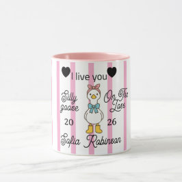 Cute Silly Goose Pink Stripe Personalized Mug マグカップ