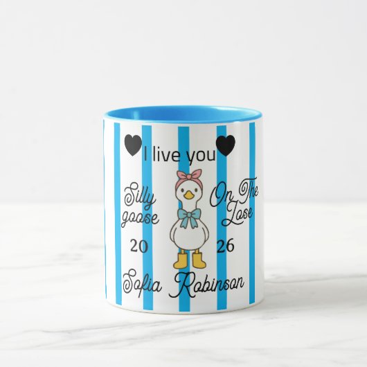 Cute Silly Goose Pink Stripe Personalized Mug マグカップ (中央)