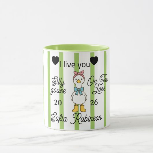 Cute Silly Goose Pink Stripe Personalized Mug マグカップ (中央)