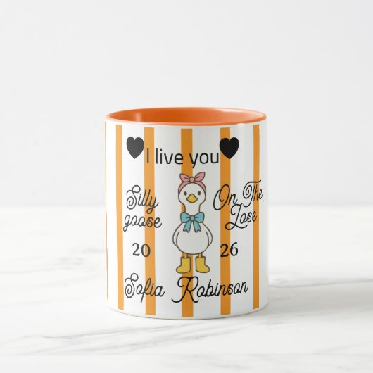 Cute Silly Goose Pink Stripe Personalized Mug マグカップ (中央)