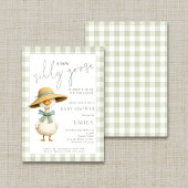 Cute Silly Goose Sage Gingham Baby Shower 招待状
