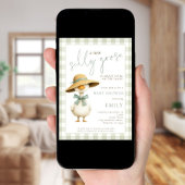 Cute Silly Goose Sage Gingham Baby Shower 招待状