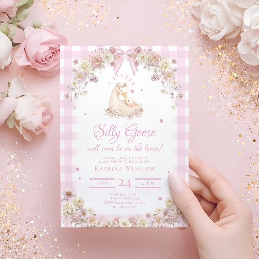Cute Silly Goose Wildflower Girl Baby Shower 招待状