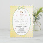 Cute Silly Goose Yellow gingham Baby shower  招待状 (スタンド正面)