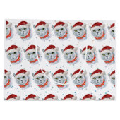 Cute Silver Cat with Santa Hat Christmas ラージペーパーバッグ (裏面)