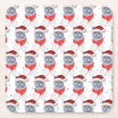 Cute Silver Gray Cat With Santa Hat Christmas スクエアペーパーコースター (正面)