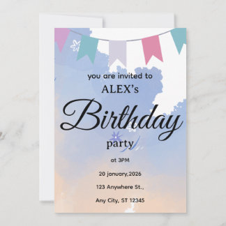 Cute Simple Birthday Party Invitation 招待状
