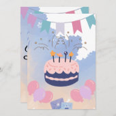 Cute Simple Birthday Party Invitation 招待状 (正面/裏面)