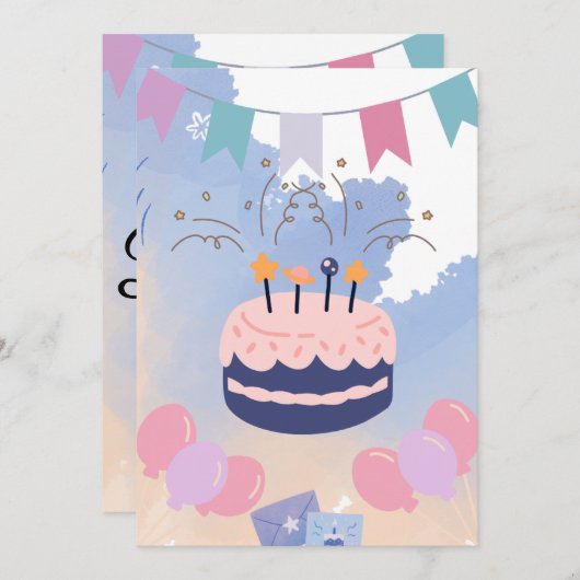 Cute Simple Birthday Party Invitation 招待状 (正面/裏面)