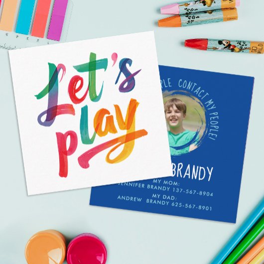 Cute Simple Blue Play Date Friends Kid Boy Photo スクエア名刺