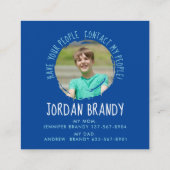 Cute Simple Blue Play Date Friends Kid Boy Photo スクエア名刺 (裏面)