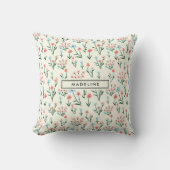 Cute Simple Botanical Pink Blue Flower Floral クッション (正面)