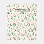 Cute Simple Botanical Pink Blue Flower Floral フリースブランケット (正面)
