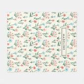 Cute Simple Botanical Pink Blue Flower Floral フリースブランケット (正面(横))