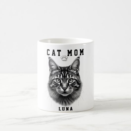 Cute Simple Design Custom Cat Mom Black Cat Lover コーヒーマグカップ (中央)