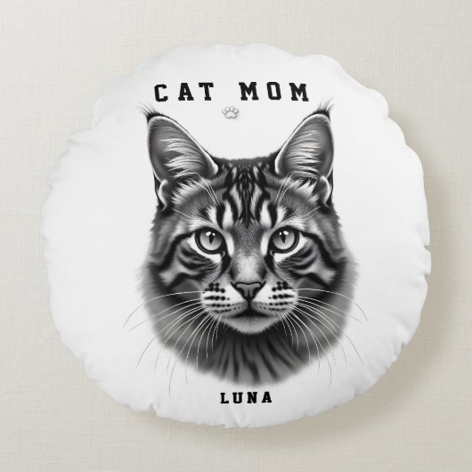 Cute Simple Design Custom Cat Mom Black Cat Lover ラウンドクッション (正面)