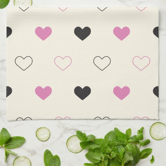 Cute Simple Heart Pattern キッチンタオル (折り畳み)