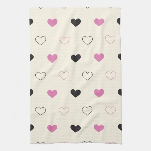 Cute Simple Heart Pattern キッチンタオル (縦)