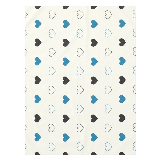 Cute Simple Heart Pattern blue black cream テーブルクロス (正面)