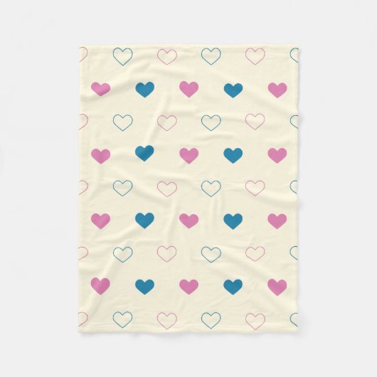 Cute Simple Heart Pattern blue pink cream フリースブランケット (正面)