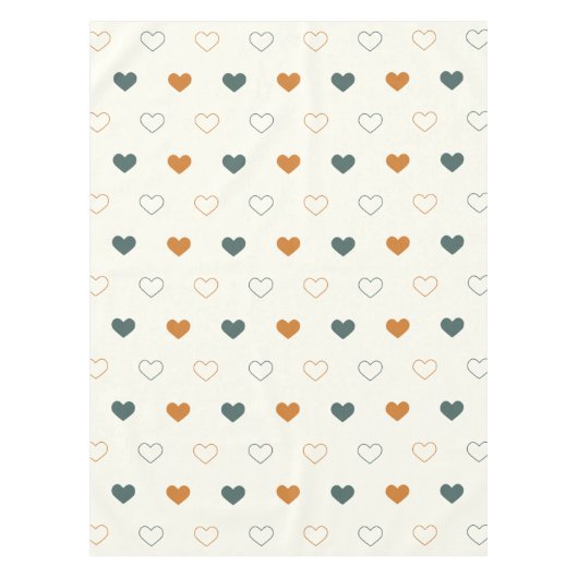 Cute Simple Heart Pattern Orange Cream Green テーブルクロス (正面)