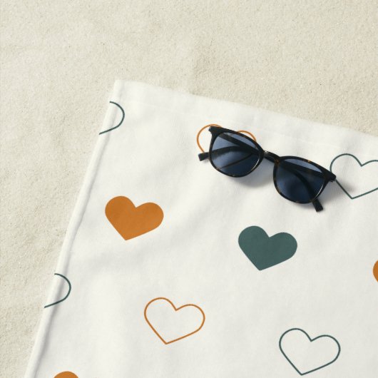 Cute Simple Heart Pattern Orange Cream Green ビーチタオル (インサイチュ)