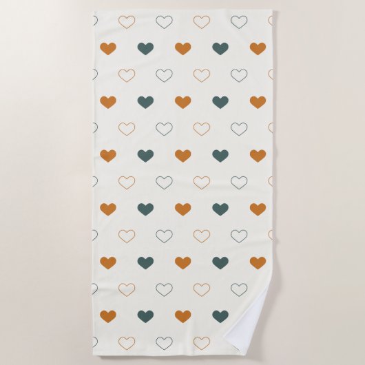 Cute Simple Heart Pattern Orange Cream Green ビーチタオル (正面)