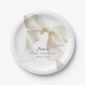 Cute Simple Ivory Bow Baby Shower ペーパープレート (正面)