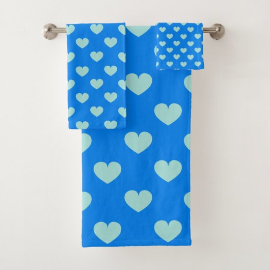 Cute Simple Light Blue Coastal Sweet Heart Pattern バスタオルセット (インサイチュ)